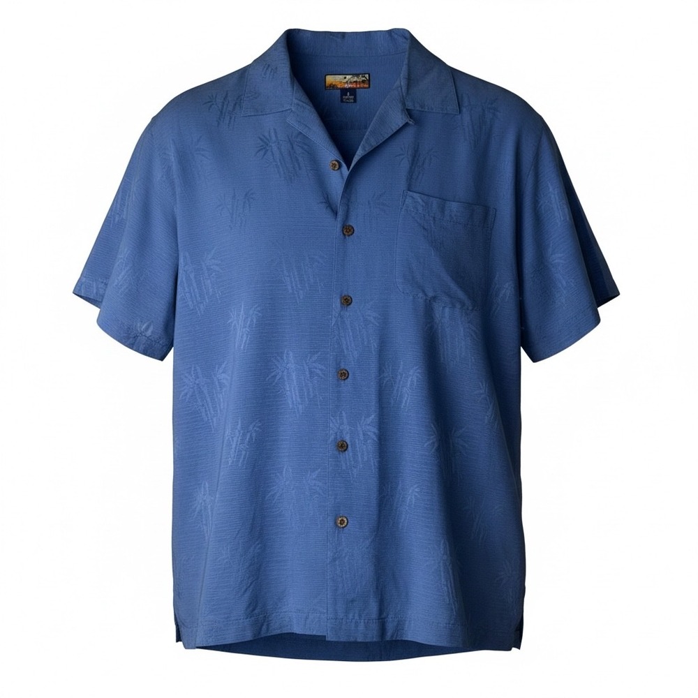 Havana Jack's Blue 100% Silk Camp Shirt Hawaiian Casual Button Up Large